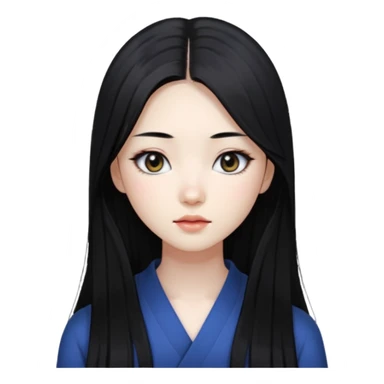 Girl, korean, straight long black hair, pale, black eyes, long lashes sticker