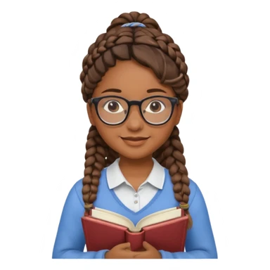 A student, girl, brown skin, braid hair, wearing glasses, hold book in front of their chest sticker