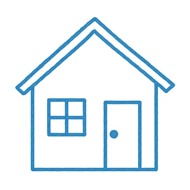 minimal house, blue sticker