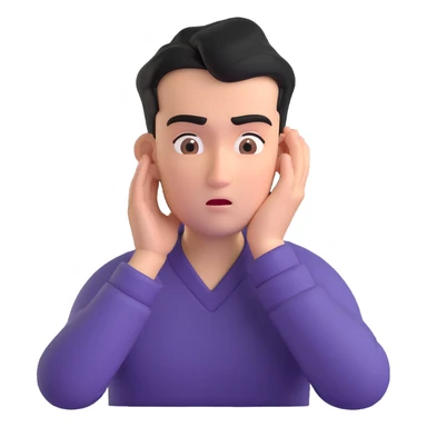 Person leaning forward with one hand behind their ear, eyebrows raised, confused face, as if saying "What? sticker