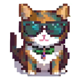 cat wearing sunglasses, retro pixel art style sticker