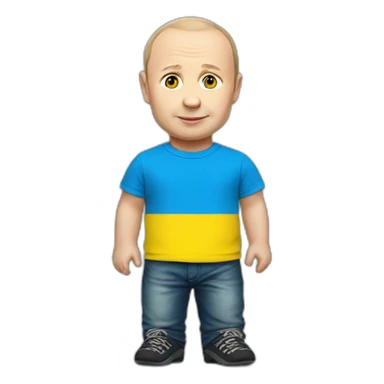 miniature putin wears ukrainian flag t shirt sticker