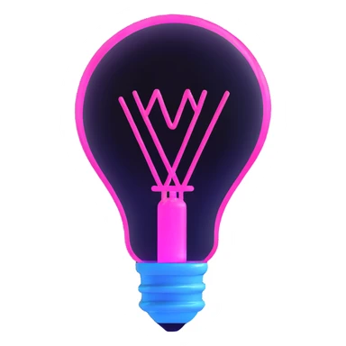 neon lightbulb glowing blue and pink with soft glossy highlight and modern minimal shape sticker
