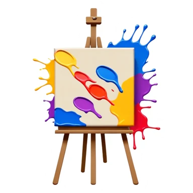 canvas on an easel with bright paint strokes, fun and inviting sticker