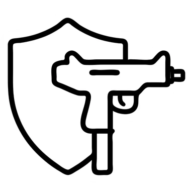 outlined shield and uzi icon sticker