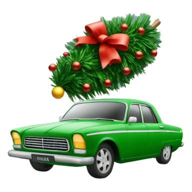 Christmas blsck car with Christmas tree sticker