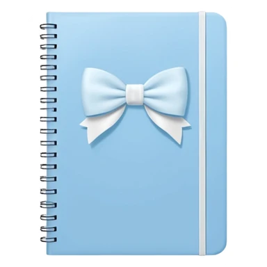 notebook with pastel blue cover and white bow sketch on front, cute and simple sticker