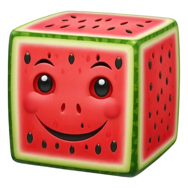 A cube water melon  with  face sticker