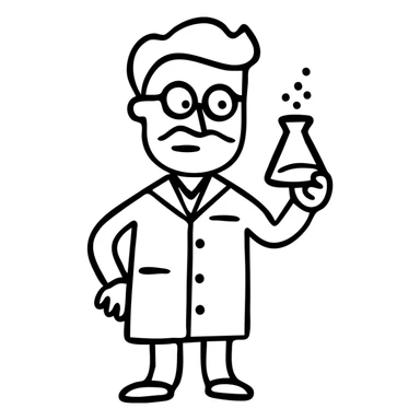 Scientist hero with lab coat and beaker sticker
