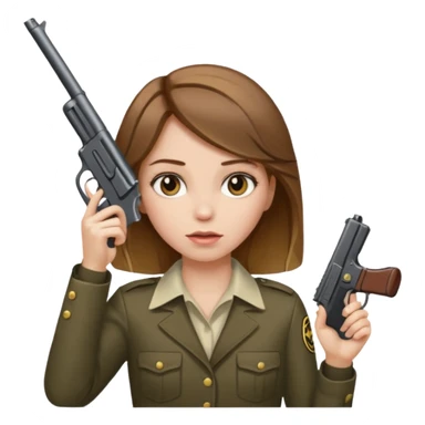 A girl with brown hair with blonde highlights putting a gun on her head sticker