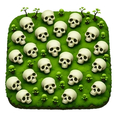 A creepy moss covered ground with skulls from a top down perspective. In the style of your bleeding skull art. In a realistic style covering the whole screen with little tint skulls. No border, all moss sticker