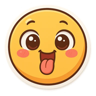 cheerful emoji for a kids quiz, wide eyes, tongue out, playful and cute sticker