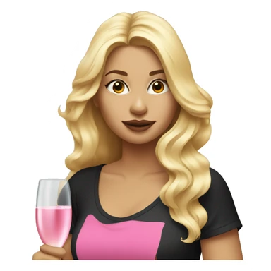 blonde lady with flowing hair drinking pink champagne and black t-shirt no cleavage sticker