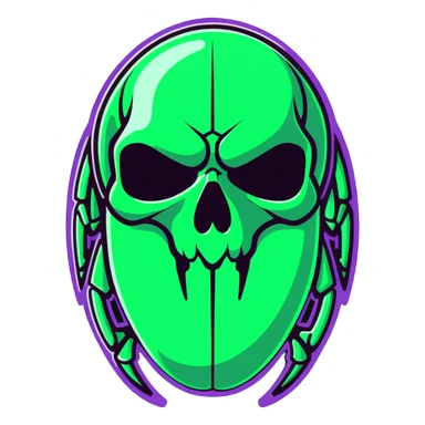green shiny scarab with a skull as its body sticker