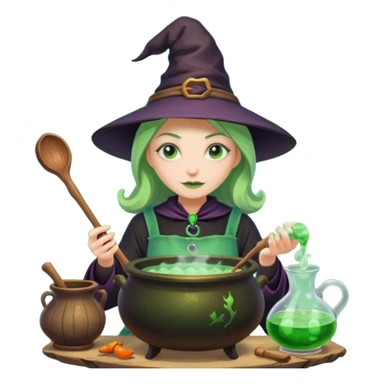 green witch cooking potion sticker