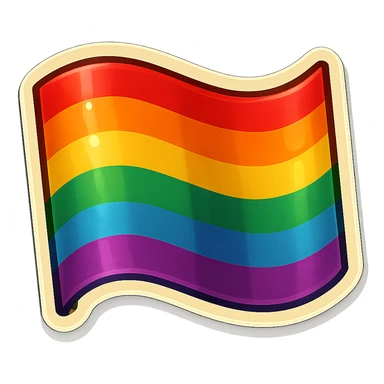 gay pride rainbow flag, waving, vibrant colors, retro sticker style sticker