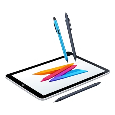 Computer graphics, digital art tools, graphic tablet, stylus, vibrant colors, smooth lines, modern design elements, minimalistic, on a white background, no extra details. sticker