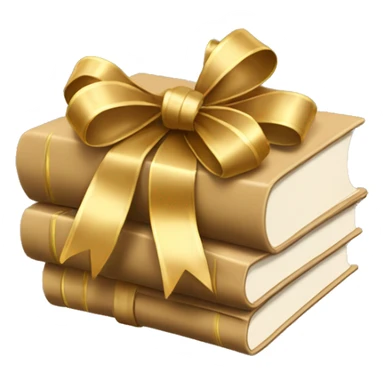 beige books stacked up and tied together by a golden bow sticker