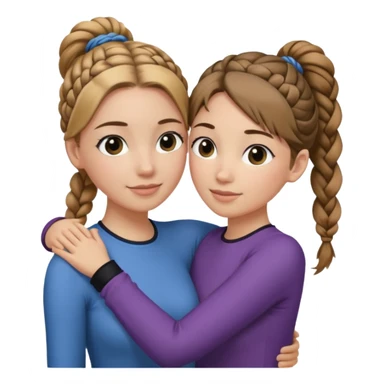 Hug two white skin women one taller with braided black side ponytail and one shorter with light brown hair in top ponytail  sticker