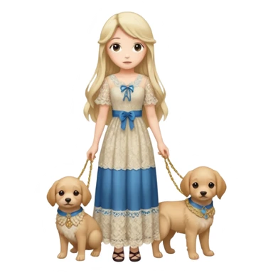 Pastel anime lady long hair with long lace dress full body holding puppy sticker