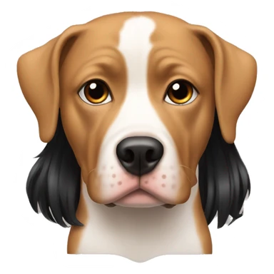 white girl face with black long hair next to a red pitbull sticker