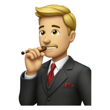 A lawyer smoking a cigar and adjusting his tie sticker