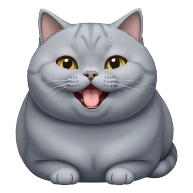 Cinematic Cute Chubby Grey British Shorthair Cat Portrait Emoji, Head tilted playfully and yawning, round and plump body with sleek soft grey fur and subtle blue undertones, Simplified yet adorable features, highly detailed, glowing with a warm, friendly glow, high shine, curious yet calm, stylized with a touch of whimsy, bright and endearing, soft glowing outline, capturing the essence of a mischievous yet loving and lazy kitty, so cute it feels like it could stretch out of the screen and cuddle! sticker