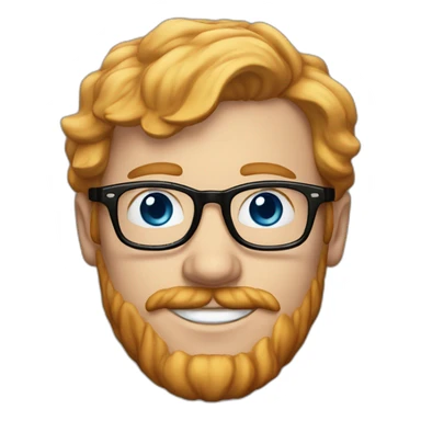 35 year old man with strawberry blond hair, moustasche but no beard, blue eyes and round tortoise-shell glasses sticker