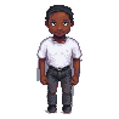 pixel emoji black man, pixel art style, black skin tone, pixelated, 8-bit sticker