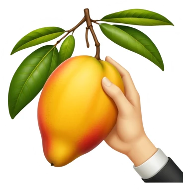 white hand hanging a mango like a cup sticker