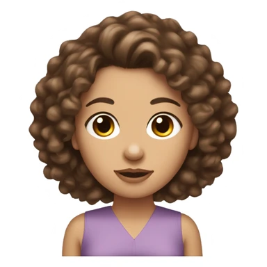 curly medium length brunette hair, white women holding a cute yorkie dog sticker