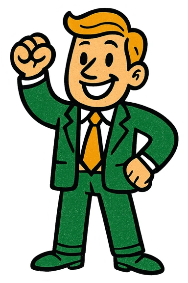 man in suit, professional style, green gold and white color scheme, bold and clear, suitable for digital use sticker