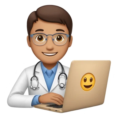 doctor emoji talking to programmer emoji with laptop sticker