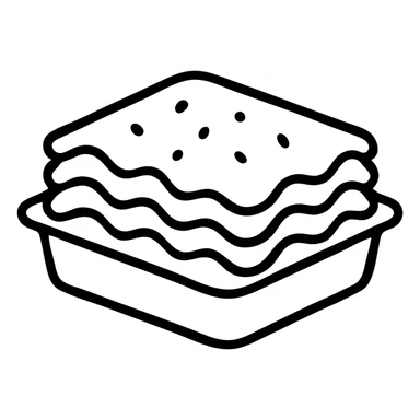 A dish of lasagna with visible pasta layers and sauce sticker