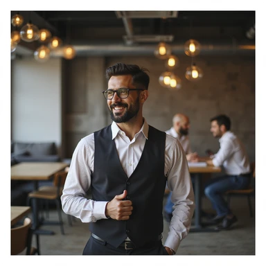 indian businessman encouraging customers sticker