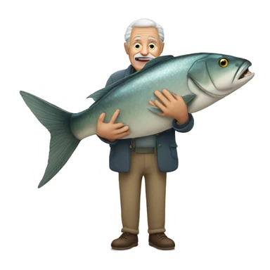 old man holding a huge fish sticker
