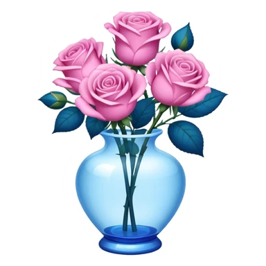 blue roses in transprent pink vase  sticker