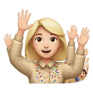 face with hands raised, confetti in the air, cheering at a parade sticker