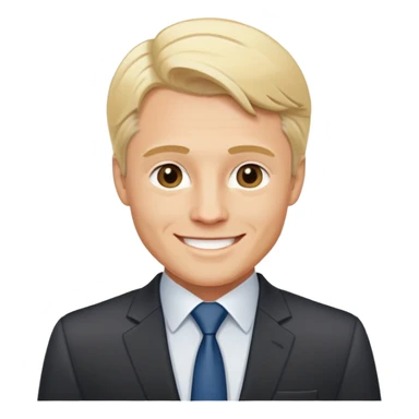 Oleg Tinkov, smiling, blond hair, wearing a business suit sticker