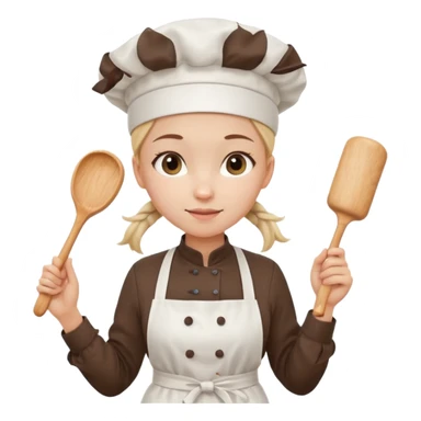 Young female pastry chef - single ponytail, apron, wearing a white hat, holding a rolling pin sticker