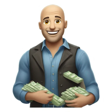 Handsome bald man winning a pile of money playing blackjack sticker
