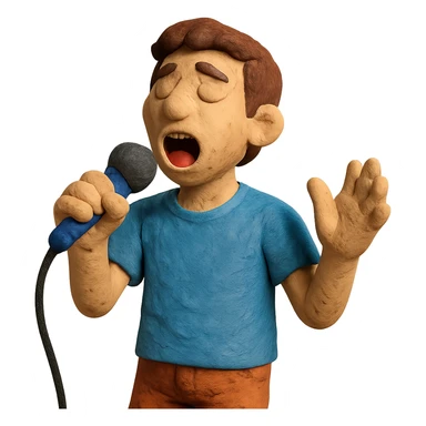 claymation style man aged about 30 singing sticker