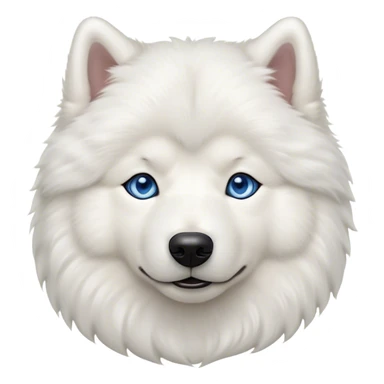 Cinematic Noble Samoyed Portrait Emoji, Poised and regal, with a majestic, sturdy build and a luxuriously fluffy pure white Fur, deep-set soulful blue eyes, Simplified yet sharp and sophisticated features, highly detailed, glowing with a soft, dignified glow, high shine, intelligent and gentle, stylized with an air of elegance, focused and attentive, soft glowing outline, capturing the essence of a watchful and confident companion, so majestic it feels as though it could bound out of the screen with effortless authority! sticker