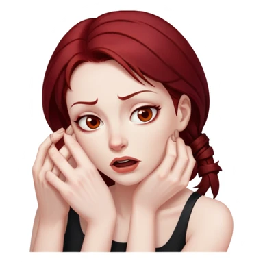 Woman with dark red hair and brown eyes strangling herself sticker