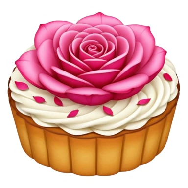 Yunnan Rose Cake with visible flower petals in pastry, simplified emoji style with bold outlines and bright colors, cartoon style floral sweet snack sticker