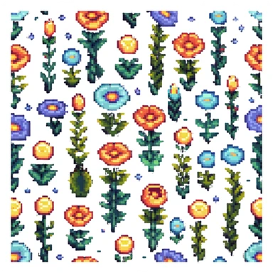 space flowers pixel art style sticker