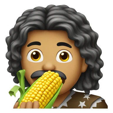 Long haired Mexican eating a corn sticker