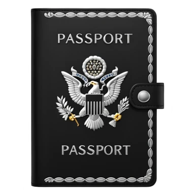 black passport with silver details sticker