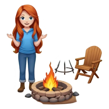 Very Happy redhead with long hair and blue eyes beside fire pit in backyard sticker