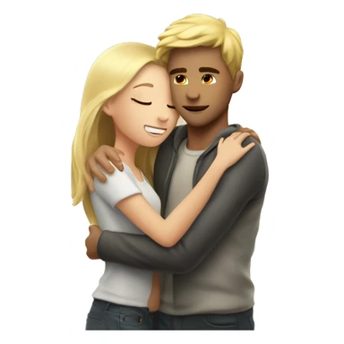 A blond guy hugs a brunette girl at the sea kiss sticker